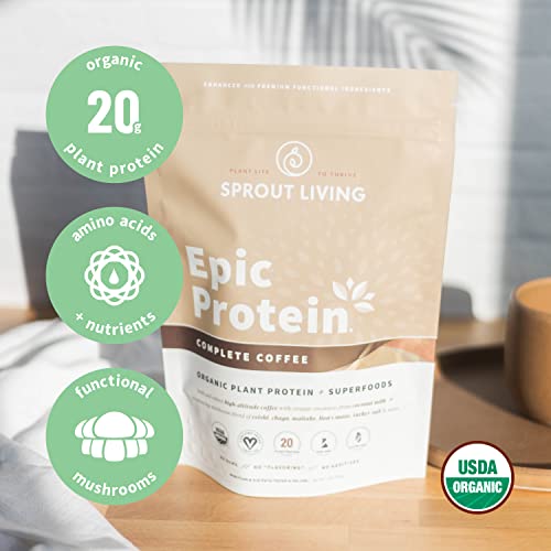 Sprout Living, Epic Protein, Plant Based Protein & Superfoods Powder, Complete Coffee Sprout Living uk supplements