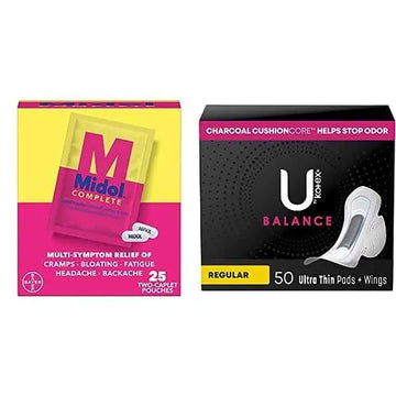 Midol Woman-on-The-Go Period Essentials Complete On The Go Menstrual Pain Relief Caplets, 50ct (25 Pouches of 2) & U by Kotex Balance Ultra Thin Pads Regular Absorbency 50ct Midol uk supplements