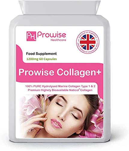 Marine Collagen Type 1 and Type 2 1200mg - 60 Capsules | UK Manufactured PH PROWISE Healthcare uk supplements