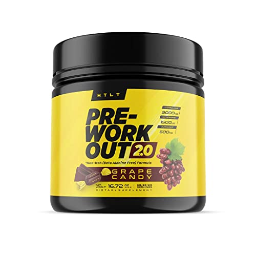 HTLT Pre-Workout Powder - 60 Servings, Non-Itch, No Beta Alanine (Grape Candy) HTLT Supps uk supplements