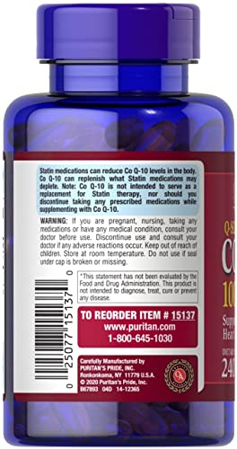 Puritan's Pride CoQ10 100mg, Supports Heart Health, 240 Rapid Release Softgels Puritan's Pride uk supplements