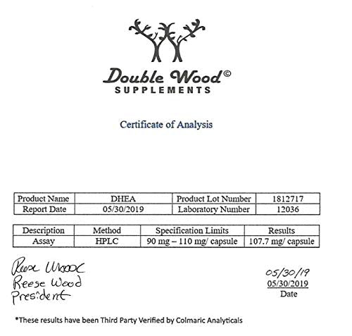 DHEA 100mg | 180 Capsules | Max Strength 6 Month Supply | Third Party Tested | Hormone Double Wood Supplements uk supplements