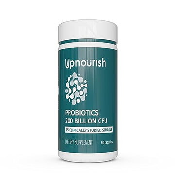 UpNourish Probiotics - 200 Billion CFUs, 15 Strains, Prebiotics & Enzymes - 60 Vegan Cap UpNourish uk supplements