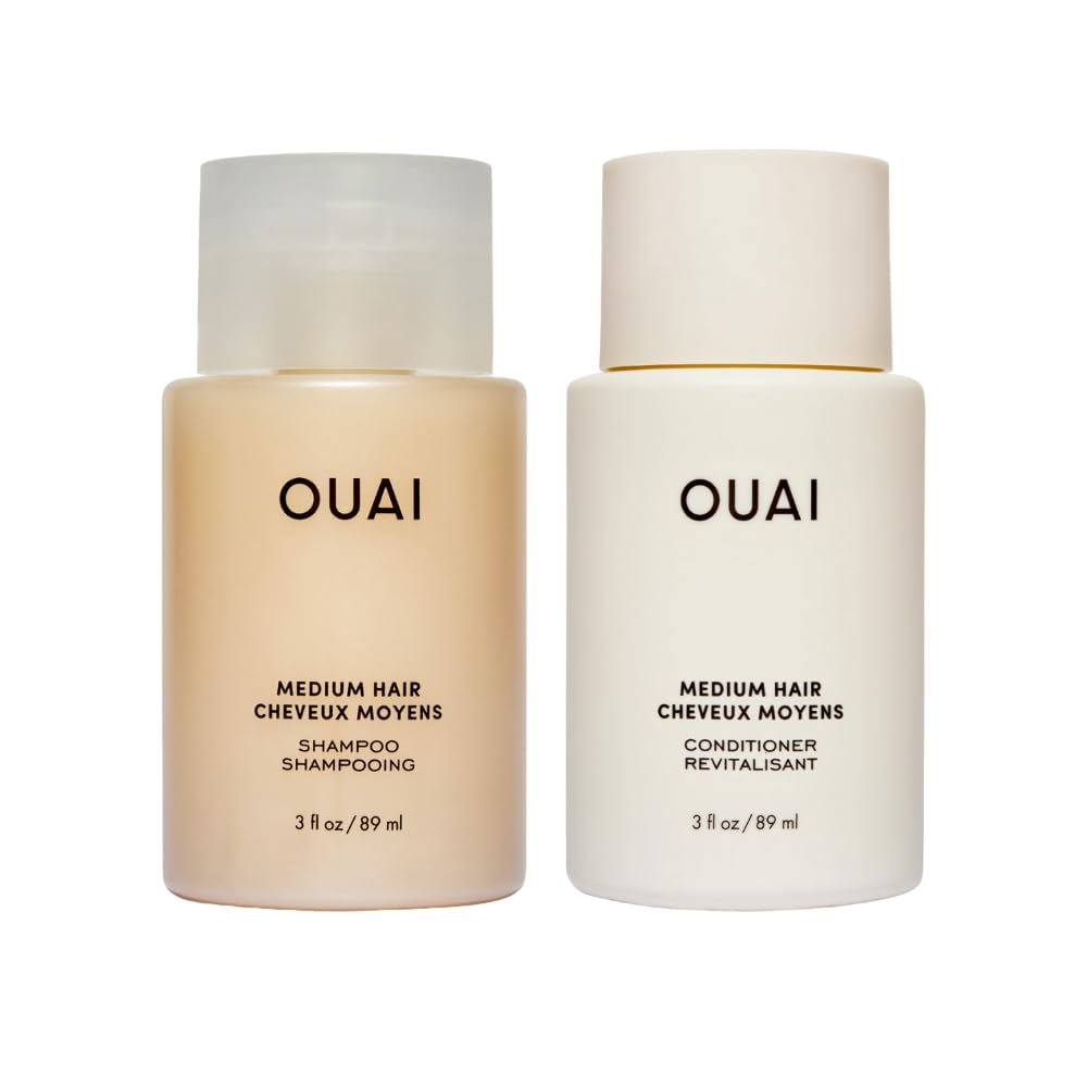OUAI Medium Hair Shampoo & Conditioner Set, Travel Size - Hydrating Shampoo & Conditioner - With Coconut Oil, Babassu, Kumquat Extract & Keratin - Sulfate, Paraben & Phthalate Free (3 Oz) OUAI uk supplements