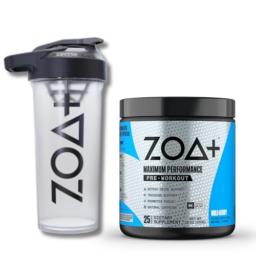 ZOA+ Pre-Workout Powder & Shaker Bottle Bundle, Wild Berry ZOA uk supplements