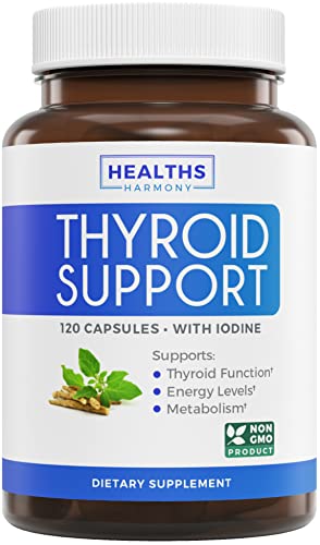 Thyroid Support with Iodine - 120 Capsules (Non-GMO) Healths Harmony uk supplements