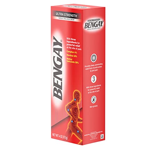 Bengay Ultra Strength Topical Pain Relief Cream, Non-Greasy Topical Analgesic for Minor Arthritis, Muscle, Joint and Back Pain, Camphor, Menthol and Methyl Salicylate, 4 OZ Bengay uk supplements