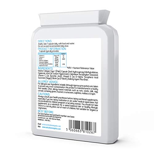 Marine Collagen & Hyaluronic Acid Complex - 60 Capsules - 500mg of Highly Bioavailable Naticol® Hydrolysed Collagen swiss bioenergetics uk supplements
