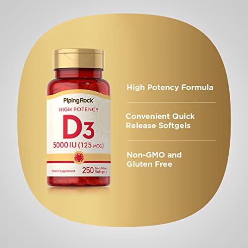Piping Rock Vitamin D3 5000 IU | 250 Softgels | High Potency Supplement | Non-GMO Piping Rock uk supplements