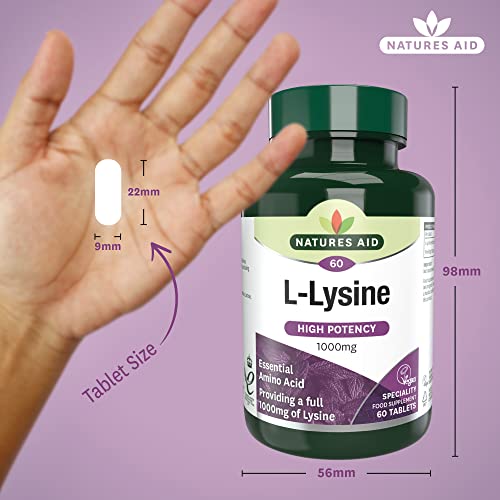 Natures Aid L-Lysine 1000 mg, High Potency Essential Amino Acid, Vegan, 60 Tablets natures aid uk supplements