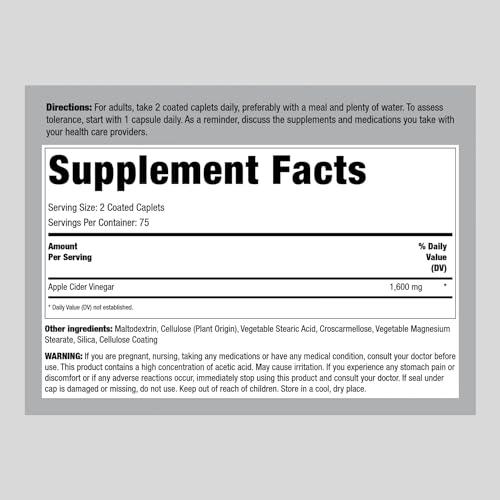 Piping Rock Apple Cider Vinegar Pills | 1600mg | 150 Caplet Capsules | High Potency Piping Rock uk supplements