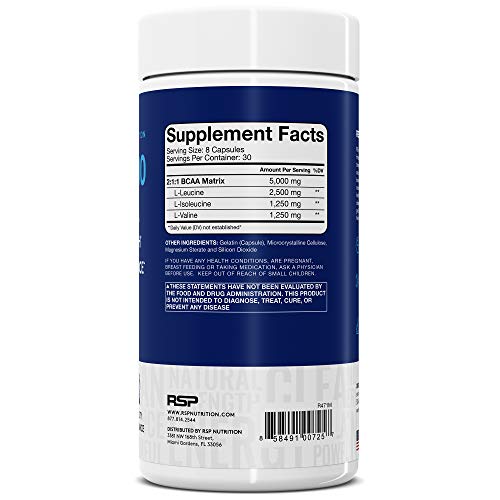 RSP BCAA 5000 (30 Serv), Premium BCAA Capsules for Post Workout Muscle Recovery RSP NUTRITION uk supplements