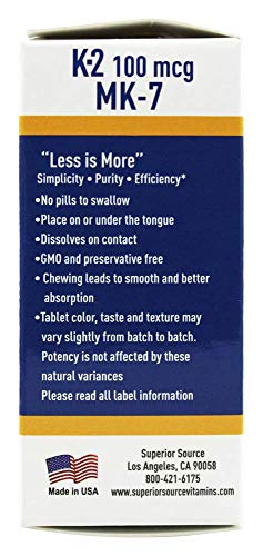 Superior Source Vitamin K2 MK-7 (Menaquinone-7), 100 mcg, Quick Dissolve MicroLignual Superior Source uk supplements