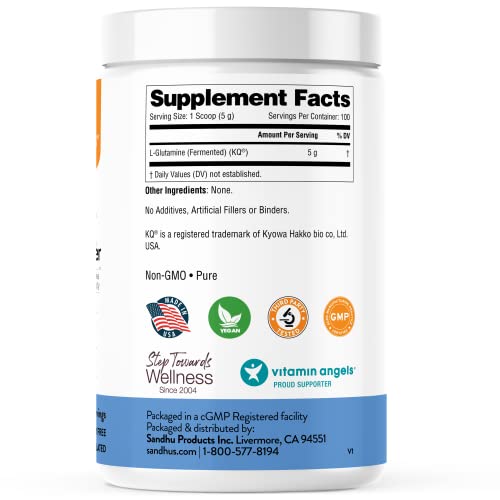 Sandhu's L-Glutamine - 100 Servings -Made in USA -500 Gram- Non-GMO- Amino Sandhu's uk supplements