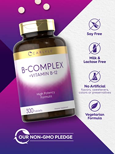 Carlyle B Complex Vitamin with B12 | 300 Tablets | High Potency Formula | Vegetarian Carlyle uk supplements