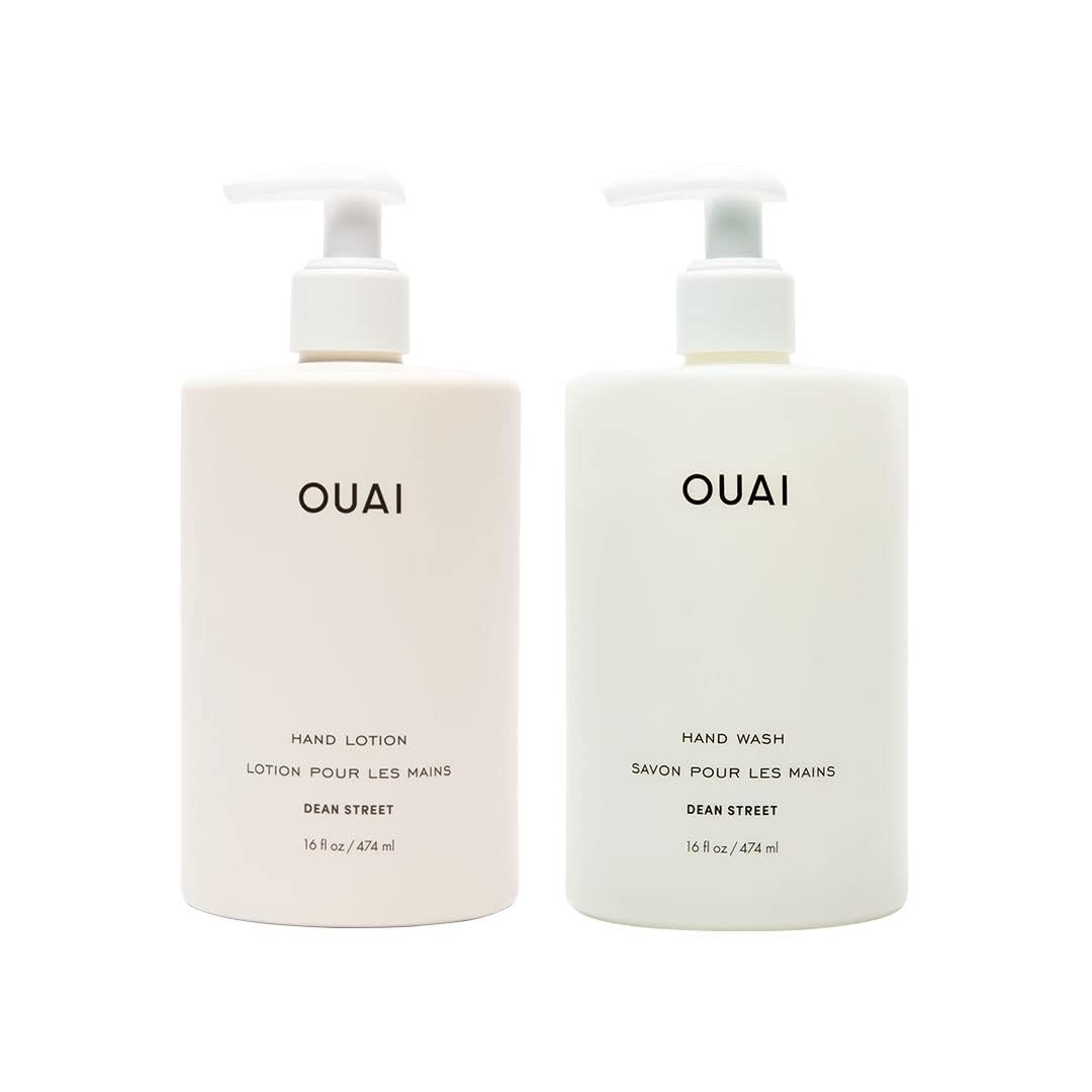 OUAI Hand Wash and Hand Lotion Set, Dean Street Scent - Moisturizes and Exfoliates with Daily Use - Made with Jojoba Esters, Avocado & Rosehip Oils (16 Fl Oz Each) OUAI uk supplements