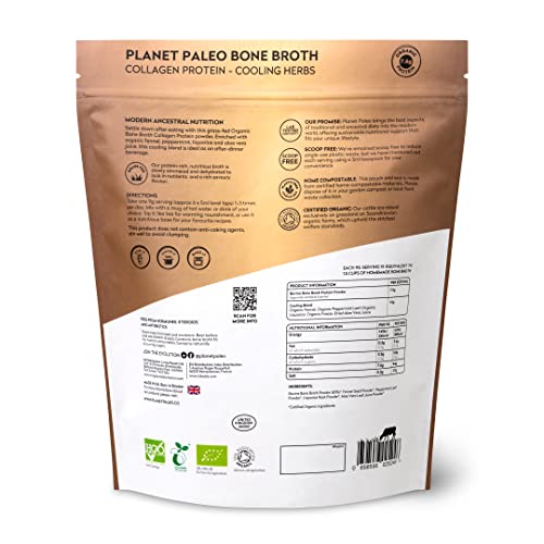 Planet Paleo Organic Bone Broth - Cooling Herbs (450g, 50 Servings) Organic, Grass Fed, High Protein Planet Paleo uk supplements