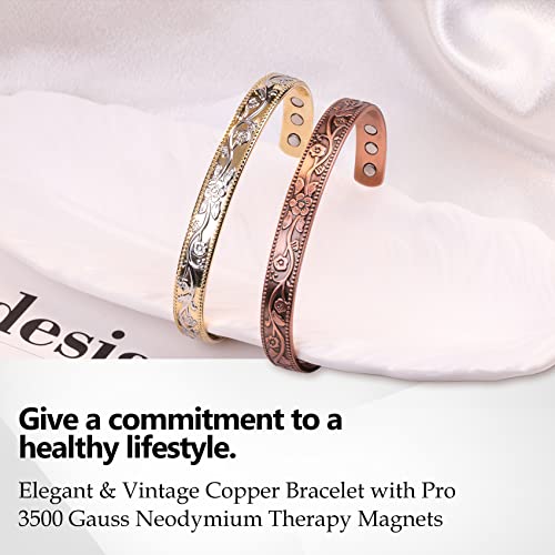 Feraco Magentic Copper Bracelet for Women,Vintage Flower Copper Cuff Bracelet Feraco uk supplements