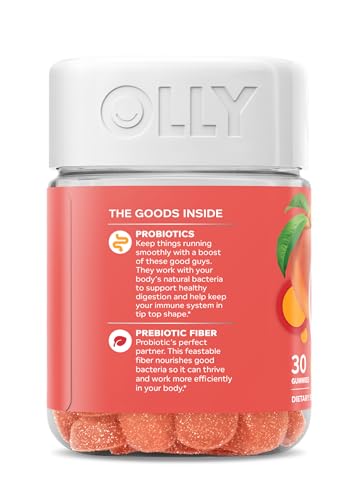 OLLY Probiotic + Prebiotic Gummy, Digestive Support and Gut Health, 500 Million CFUs, Fiber, Adult Chewable Supplement for Men and Women, Peach, 30 Day Supply - 30 Count OLLY uk supplements