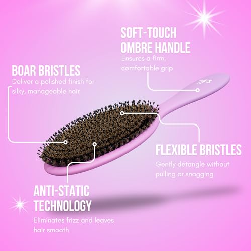 SimplyHair Ultimate Hair Extension Brush & Detangler Anti-Static, Dual Bristle Design, Soft Boar Bristle, Great for All Hair Types & Extensions - Pink & Purple Ombre Brush Ideal for Adults & Kids Simply Hair uk supplements