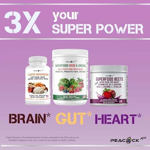 Peacock Max Superfoods Blend Immunity Support Vegan Gluten Free (Beets Nitric Oxide B12 Powder) Peacock Max uk supplements