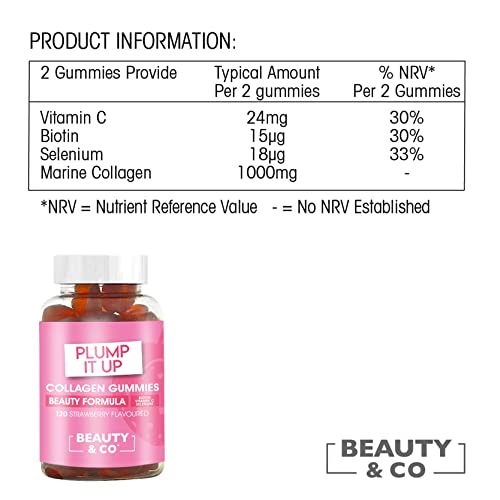 Beauty & Co Collagen Gummies by - 120 Marine Collagen Gummies with Biotin, Vitamin C & Selenium (120) Beauty & Co uk supplements