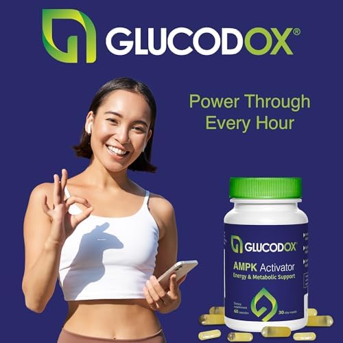 GlucodOX AMPK Activator Supplement – AMPK Enzyme, Metabolism Booster, Guggul Supplement for Body Management & Longevity – Vegan Metabolic Support - 30 Day Supply (60 Capsules) GlucodOX uk supplements