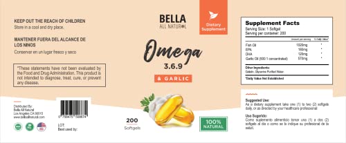 Bella All Natural Omega 3 6 9 with Garlic Oil - 200 Softgels Bella All Natural uk supplements