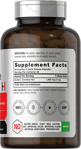 Acetyl L-Carnitine 1500mg | 200 Capsules | Extra Strength ALCAR Supplement | Non-GMO Horbäach uk supplements
