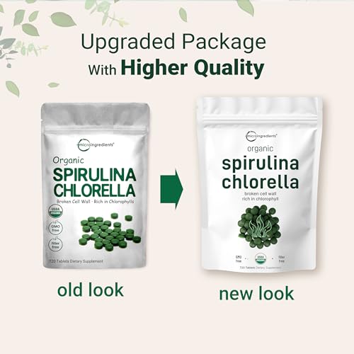 Organic Chlorella Spirulina Tablets, 3000mg Per Serving, 720 Counts, 4 Months Supply Micro Ingredients uk supplements