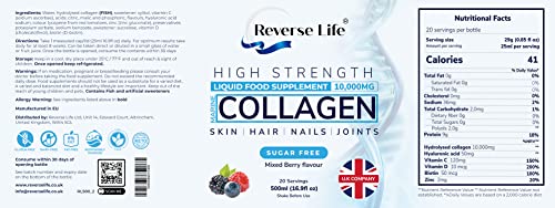 Reverse Life Marine Collagen Liquid Supplement Drink - High-Strength 10,000mg Hydrolysed Peptide Infused Reverse Life uk supplements