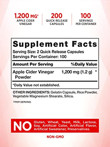 Nature's Truth Apple Cider Vinegar Capsules | 1200mg | 200 Pills | Extra Strength | Value Size Nature's Truth uk supplements