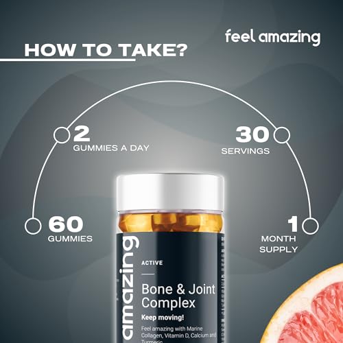 Feel Amazing Bone & Joint Complex Gummies - with Calcium, Vitamin D3 & Marine Collagen - 60 Grapefruit-Flavored Gummies - 30-Day Supply (1) Feel Amazing uk supplements