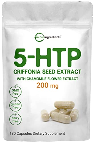 Micro Ingredients 5-HTP 200mg with Chamomile Flower Extract, 180 Capsules, 2 in 1 Formula Micro Ingredients uk supplements