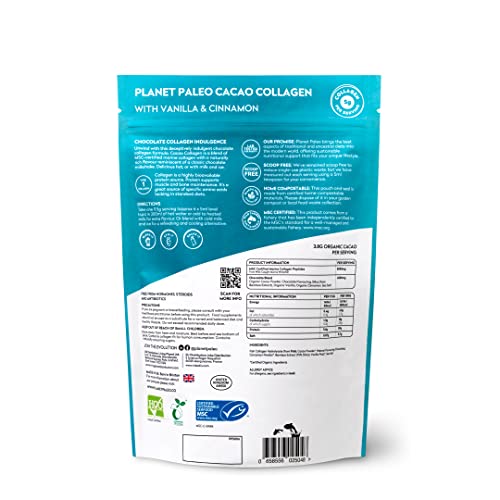 Planet PaleoCacao Collagen Powder (285g, 30 Servings) - MSC Certified, Wild Caught Marine Collagen Planet Paleo uk supplements