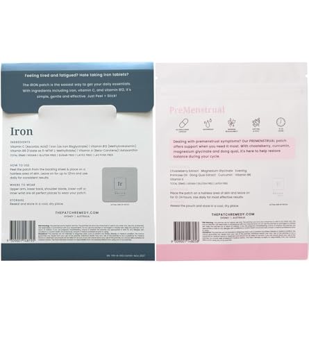The Patch Remedy Period Patch & Iron Patches Kit - 30 PMS Menstrual Patches for Women with Vitex Chasteberry, Magnesium, Evening Primrose Oil, Dong Quai Extract, Curcumin, Vitamin B6 & E, Iron The Patch Remedy uk supplements