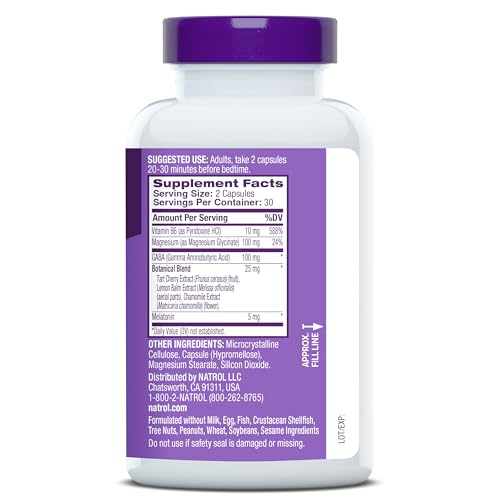 Natrol Sleep & Restore Capsules - Calm Magnesium Glycinate, Magnesium Sleep Aid with GABA, Melatonin 5mg, Botanical Blend, 30 Day Supply Natrol uk supplements