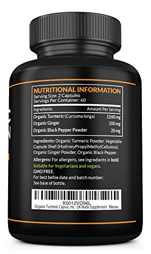 Organic Turmeric Capsules High Strength and Black Pepper with Active Curcumin SS Sport Supplies uk supplements