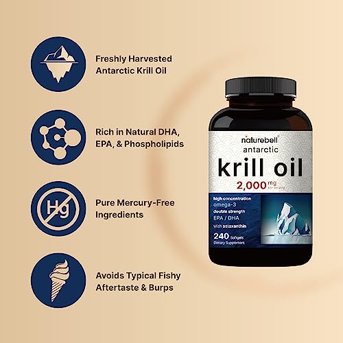 Antarctic Krill Oil 2000mg Supplement, 240 Softgels, 3X Strength Natural Source of Omega NatureBell uk supplements