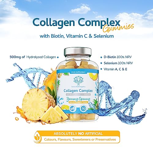 Collagen Complex - 90 Natural Pineapple Flavour Chewable Yummy Gummies swiss bioenergetics uk supplements