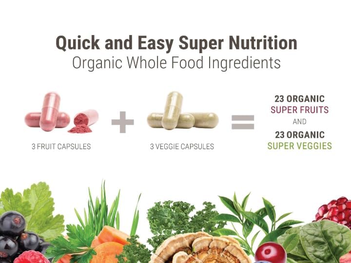 Juce Original Formula - Organic Super Fruit & Veggies Supplement - Gluten/Gelatin Free, Soy Free & Vegan- Reds & Greens Superfood Capsules- 23 Fruits & 23 Vegetables (180 Count)- By Terra Kai Organics Terra Kai Organics uk supplements