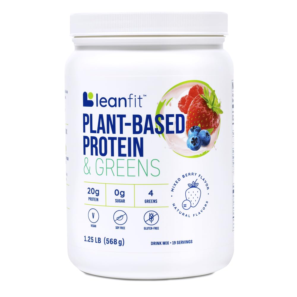 LeanFit Plant-Based Protein & Greens, Natural Berry, 20g Protein, 19 Servings, 1.25 Pound LeanFit uk supplements