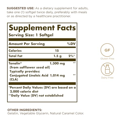 Solgar Tonalin CLA 1300 mg - 60 Softgels - Conjugated Linoleic Acid - Non-GMO, Gluten SOLGAR uk supplements