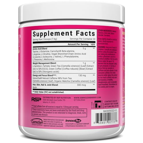 RSP NUTRITION AminoLean Pre Workout x Alix Earle Berry Alixir, Clean Energy with No Jitters RSP NUTRITION uk supplements