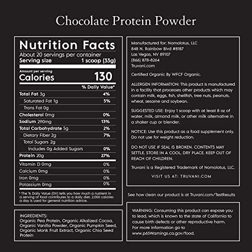 Truvani Organic Vegan Protein Powder Chocolate - 20g of Plant Based Protein, Organic Truvani uk supplements