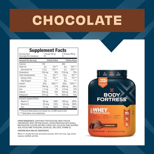 Body Fortress 100% Whey, Premium Protein Powder, Chocolate, 3.9lbs Packaging May Body Fortress uk supplements