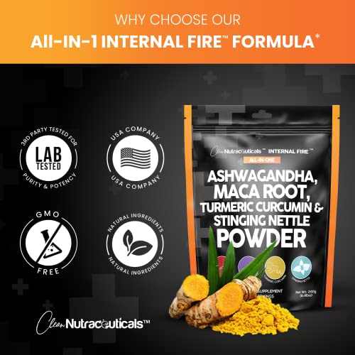4in1 Ashwagandha Maca Root Powder Supplement with Turmeric Stinging Clean Nutraceuticals uk supplements