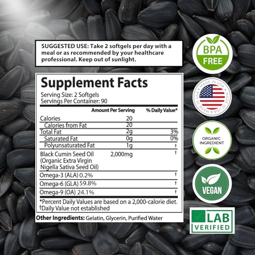 Organic Black Seed Oil Capsules - 3 Month Supply - 180 Count (2000mg Per Serving) Mother Nature Organics Superfoods for Organic Living uk supplements