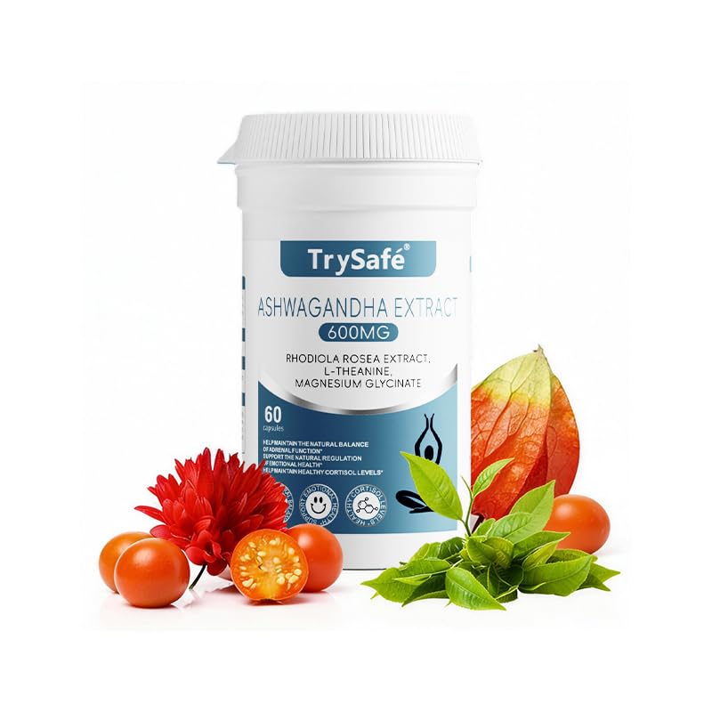 TrySafe 1100MG Cortisol Supplements for Women and Man with 600MG Ashwagandha, 200MG Rhodiola Rosea, 200MG L-Theanine, 100MG Magnesium Glycinate | for Healthy Stress Response*, Mood* TrySafe uk supplements