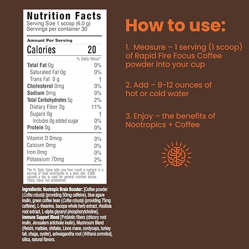 Focus Coffee Mushroom Blend, Nootropic Complex Coffee, Supports Alertness and Clarity, (Lion’s Mane, Cordyceps, Turkey Tail) Green Coffee Bean Instant Coffee for Focus & Gut Health, 30 Servings Rapid Fire uk supplements